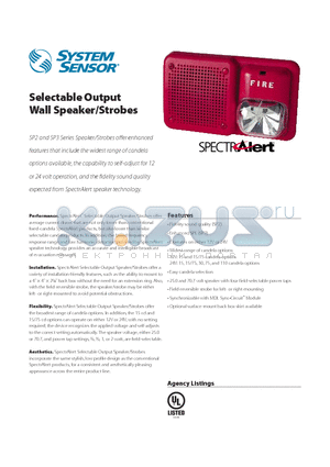 SP2 datasheet - Selectable Output Wall Speaker/Strobes