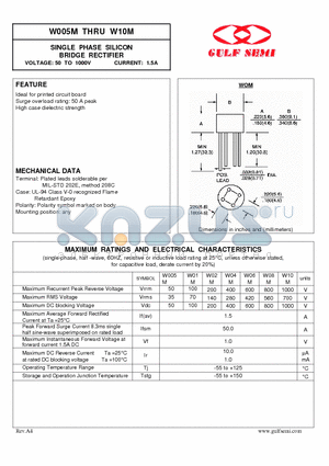 W06M datasheet - SINGLE PHASE SILICON BRIDGE RECTIFIER VOLTAGE: 50 TO 1000V CURRENT: 1.5A