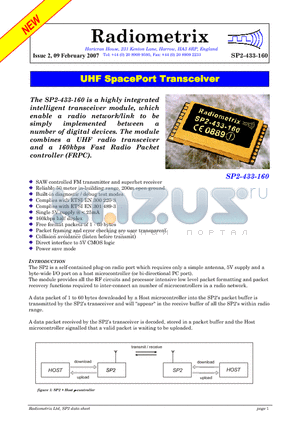 SP2-433-160 datasheet - UHF SpacePort Transceiver