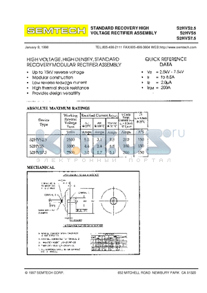 S2HVS5 datasheet - STANDARD RECOVERY HIGH VOLTAGE RECTIFIER ASSEMBLY