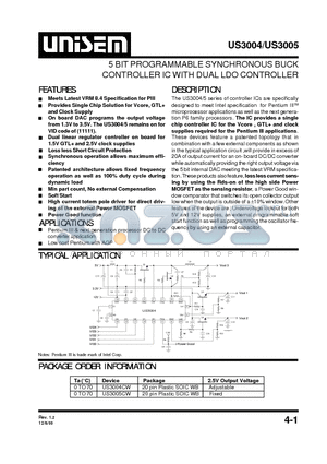 US3004CW datasheet - 5 BIT PROGRAMMABLE SYNCHRONOUS BUCK CONTROLLER IC WITH DUAL LDO CONTROLLER
