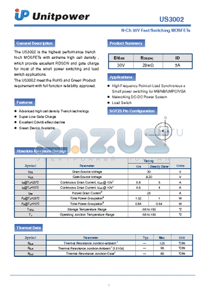 US3002 datasheet - N-Ch 30V Fast Switching MOSFETs