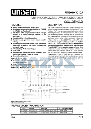 US3010CW datasheet - 5 BIT PROGRAMMABLE SYNCHRONOUS BUCK CONTROLLER IC