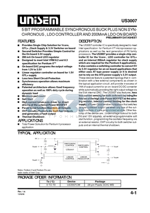 US3007 datasheet - 5 BIT PROGRAMMABLE SYNCHRONOUS BUCK PLUS NON SYNCHRONOUS , LDO CONTROLLER AND 200MmA LDO ON BOARD