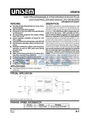 US3018 datasheet - 5 BIT PROGRAMMABLE SYNCHRONOUS BUCK PLUS LDO CONTROLLER AND 200mA LDO ON BOARD