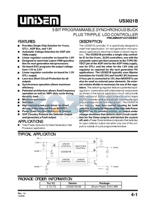 US3021B datasheet - 5 BIT PROGRAMMABLE SYNCHRONOUS BUCK PLUS TRIPPLE LDO CONTROLLER
