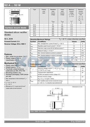 S2J datasheet - Standard silicon rectifier diodes