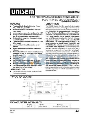 US3021MCW datasheet - 5 BIT PROGRAMMABLE SYNCHRONOUS BUCK PLUS TRIPPLE LDO CONTROLLER