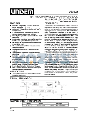 US3022 datasheet - 4 BIT PROGRAMMABLE SYNCHRONOUS BUCK PLUS FOUR LDO CONTROLLER
