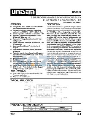 US3027 datasheet - 5 BIT PROGRAMMABLE SYNCHRONOUS BUCK PLUS TRIPPLE LDO CONTROLLER