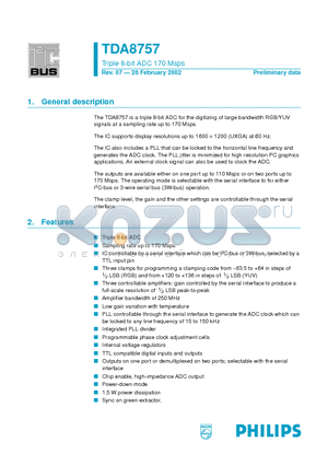 TDA8757 datasheet - Triple 8-bit ADC 170 Msps