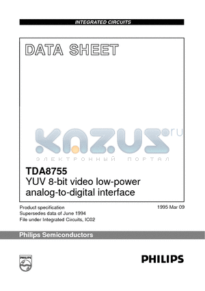 TDA8755 datasheet - YUV 8-bit video low-power analog-to-digital interface