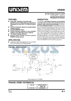 US3036 datasheet - 8 PIN PWM SWITCHER CONTROLLER IC
