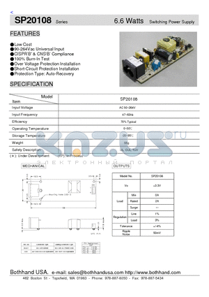 SP20108 datasheet - 6.6 Watts Switching Power Supply