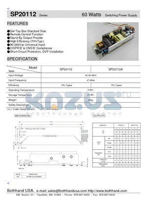 SP20112 datasheet - 60 Watts Switching Power Supply