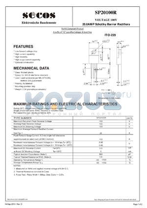 SP20100R datasheet - 20.0AMP Schottky Barrier Rectifiers