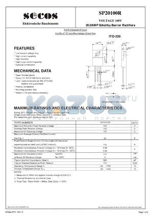 SP20100R_10 datasheet - 20.0AMP Schottky Barrier Rectifiers