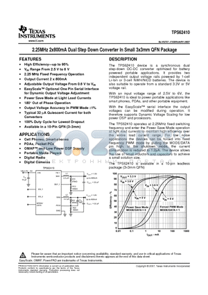 TPS62410DRCR datasheet - 2.25MHz 2x800mA Dual Step Down Converter In Small 3x3mm QFN Package