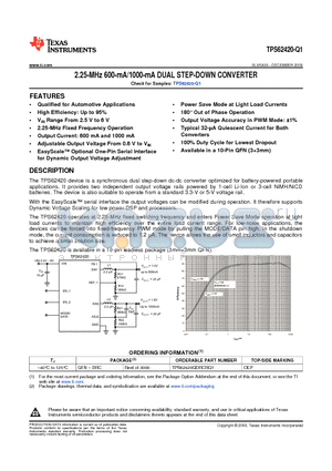 TPS62420QDRCRQ1 datasheet - 2.25-MHz 600-mA/1000-mA DUAL STEP-DOWN CONVERTER