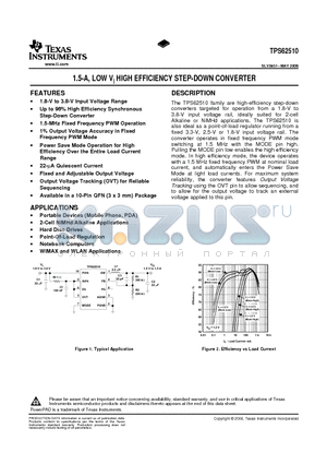 TPS62510 datasheet - 1.5-A, LOW VI HIGH EFFICIENCY STEP-DOWN CONVERTER