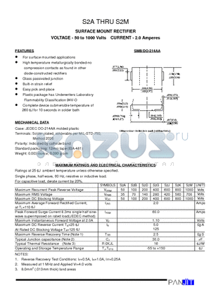 S2K datasheet - SURFACE MOUNT RECTIFIER(VOLTAGE - 50 to 1000 Volts CURRENT - 2.0 Amperes)