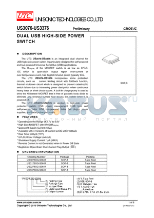 US3376XG-S08-R datasheet - DUAL USB HIGH-SIDE POWER SWITCH