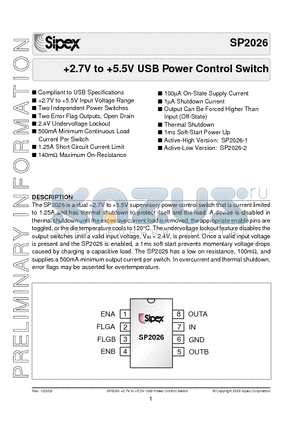 SP2026-2EN/TR datasheet - 2.7V to 5.5V USB Power Control Switch