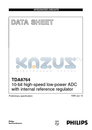 TDA8764 datasheet - 10-bit high-speed low-power ADC with internal reference regulator