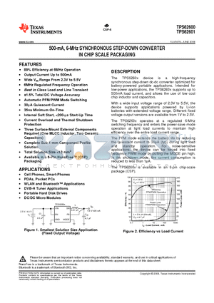 TPS62600YFF datasheet - 500-mA, 6-MHz SYNCHRONOUS STEP-DOWN CONVERTER IN CHIP SCALE PACKAGING