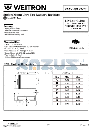 US3A datasheet - Surface Mount Ultra Fast Recovery Rectifiers