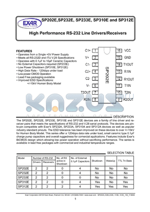 SP202EEP-L datasheet - High Performance RS-232 Line Drivers/Receivers