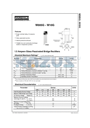 W08G datasheet - 1.5 Ampere Glass Passivated Bridge Rectifiers