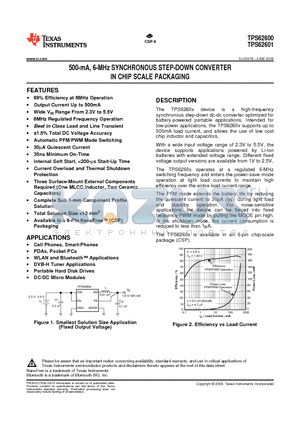 TPS62601YFF datasheet - 500-mA, 6-MHz SYNCHRONOUS STEP-DOWN CONVERTER IN CHIP SCALE PACKAGING