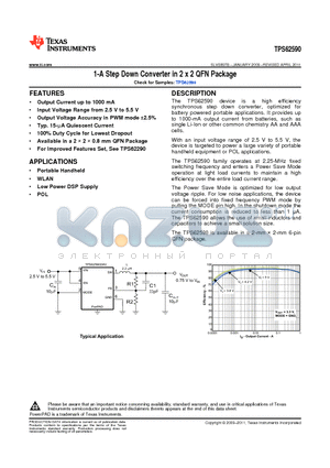 TPS62590 datasheet - 1-A Step Down Converter in 2 x 2 QFN Package
