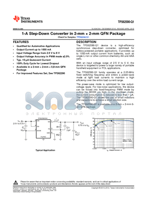 TPS62590-Q1 datasheet - 1-A Step-Down Converter in 2-mm  2-mm QFN Package