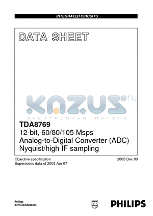 TDA8769 datasheet - 12-bit, 60/80/105 Msps Analog-to-Digital Converter (ADC) Nyquist/high IF sampling