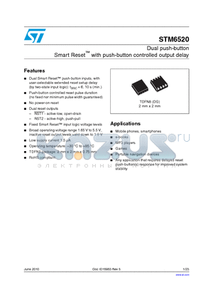 STM6520 datasheet - Dual push-button Smart Reset with push-button controlled output delay