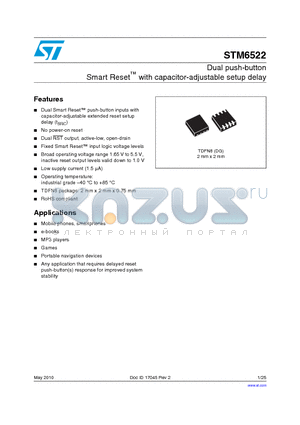 STM6522AAAADG6F datasheet - Dual push-button Smart Reset with capacitor-adjustable setup delay