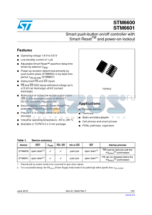 STM6600 datasheet - Smart push-button on/off controller with Smart ResetTM and power-on lockout