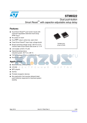 STM6522 datasheet - Dual push-button Smart Reset with capacitor-adjustable setup delay