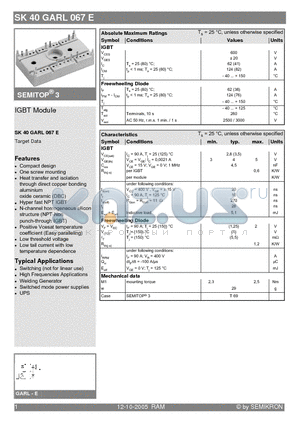 SK40GARL067E datasheet - IGBT Module
