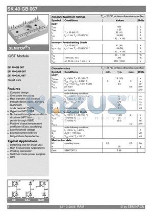 SK40GB067 datasheet - IGBT Module