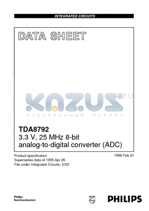 TDA8792 datasheet - 3.3 V, 25 MHz 8-bit analog-to-digital converter ADC