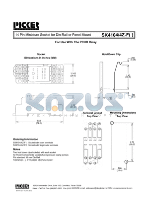 SK4104Z-F datasheet - 14 Pin Miniature Socket for Din Rail or Panel Mount