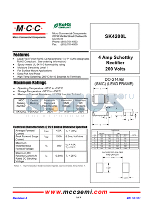 SK4200L_11 datasheet - 4 Amp Schottky Rectifier 200 Volts