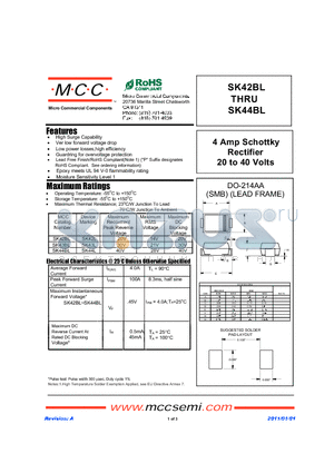 SK42BL datasheet - 4 Amp Schottky Rectifier 20 to 40 Volts