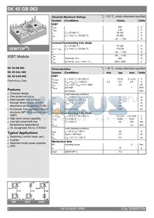 SK45GAL063 datasheet - IGBT Module
