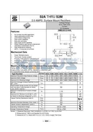 S2M datasheet - 2.0 AMPS. Surface Mount Rectifiers