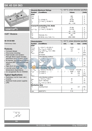 SK45GH063 datasheet - IGBT Module