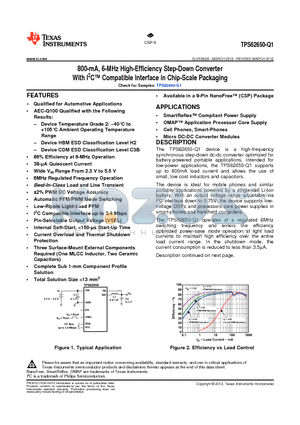 TPS62650-Q1 datasheet - 800-mA, 6-MHz High-Efficiency Step-Down Converter With I2C Compatible Interface in Chip-Scale Packaging